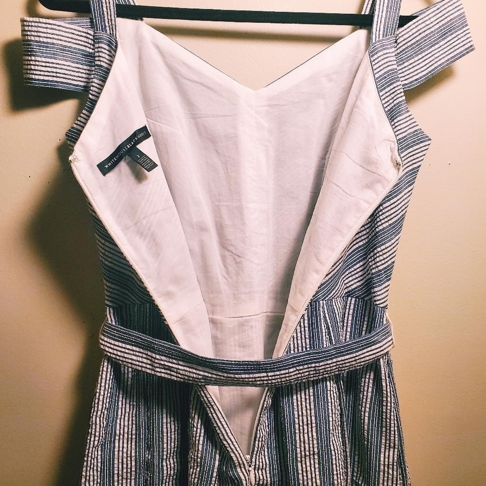WHITE HOUSE BLACK MARKET Striped Searsucker Midi Sundress Cutout Shoulders EUC - Picture 9 of 9